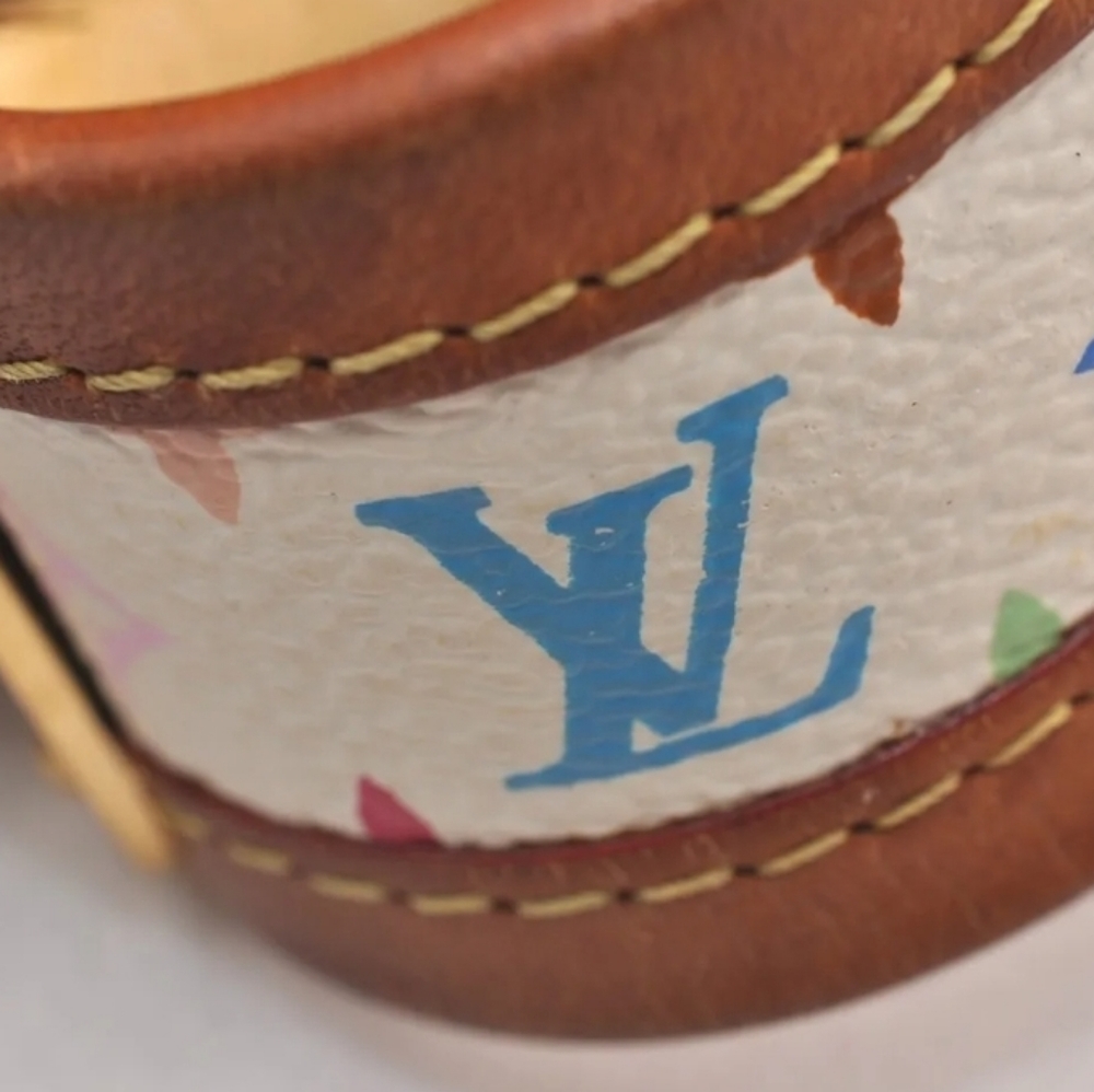 Auth Louis Vuitton Multicolor Monogram White Leather BRACELET LV 7" - Picture 12 of 16